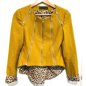 TOV - Mustard yellow zipper emblishment 50% wool jacket women's size 38